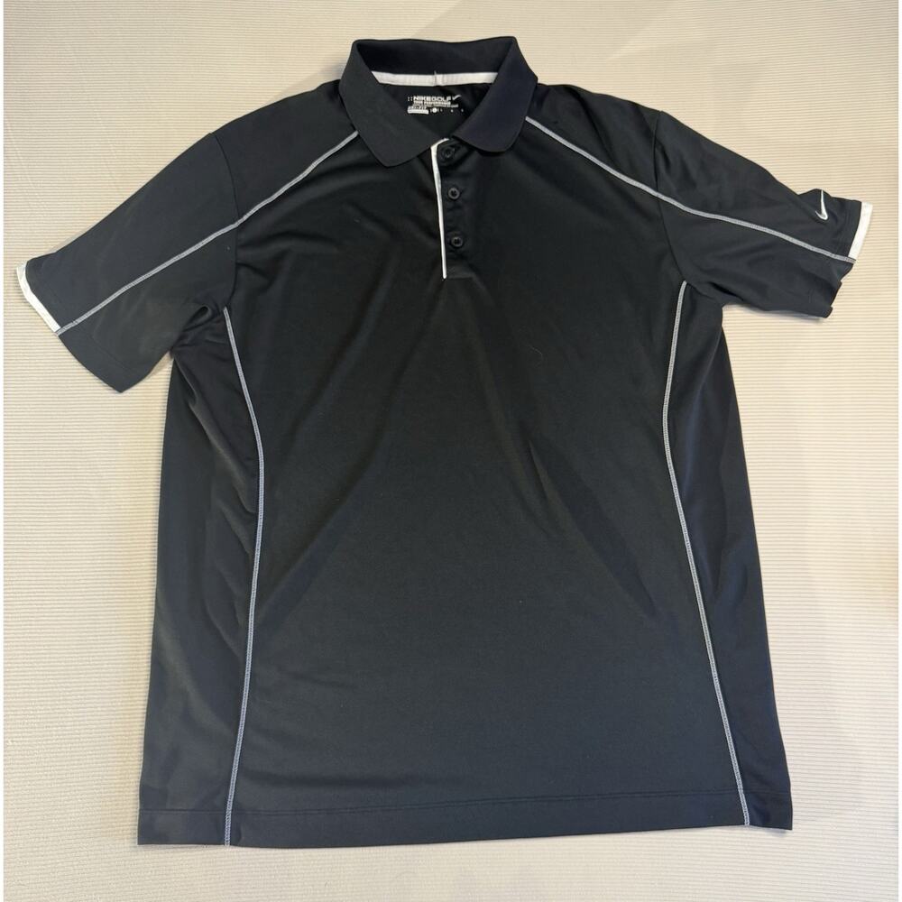 Nike Golf Dri-Fit Polo Shirt L Black Tour Performance Athletic Stretch